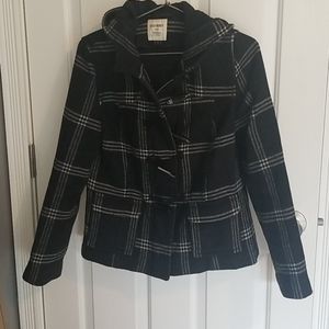Plaid zip up wool coat